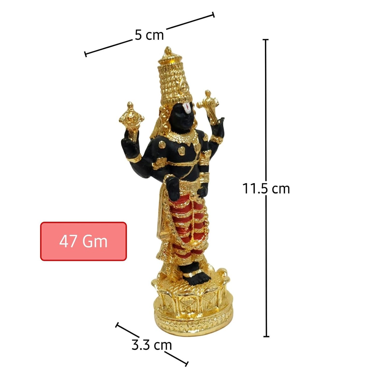 Gold Plated Gold Plated Venkateswara Swamy Idol, Tirupati Balaji Idol for Car Dashboard
