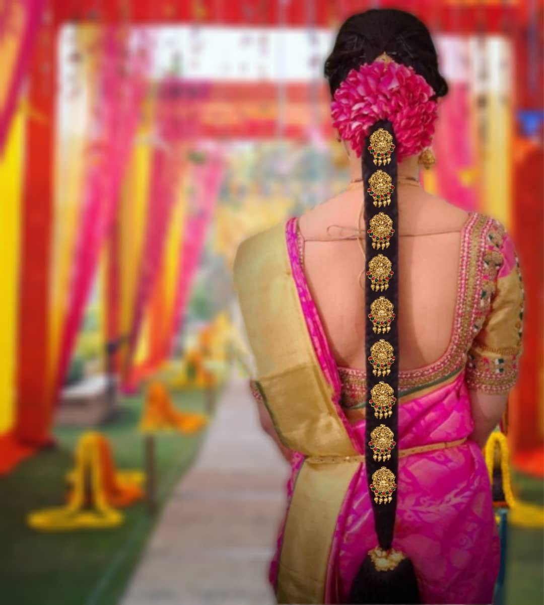 Gold Plated Antique Hair Jewellery (9 Pcs Red Green)