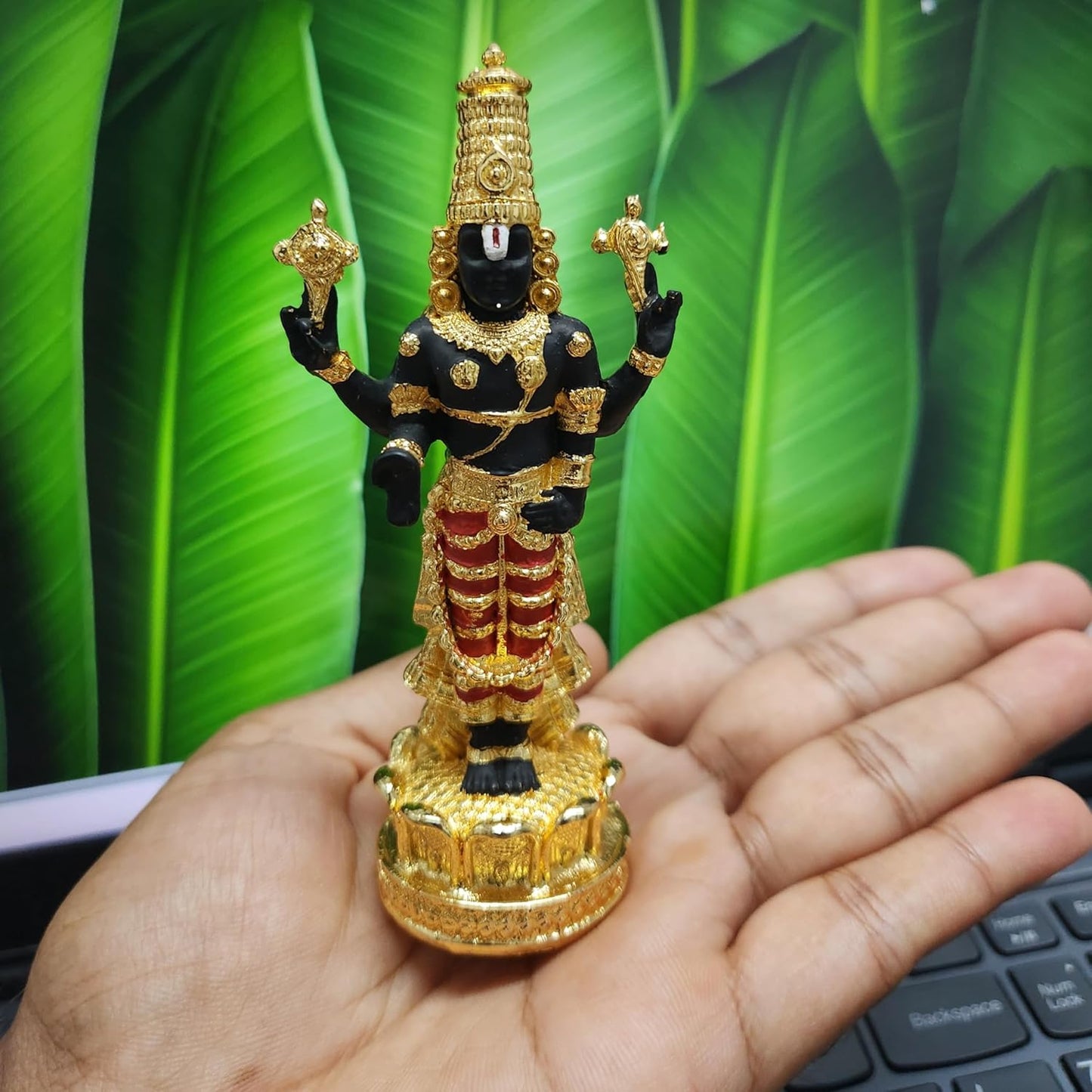 Gold Plated Gold Plated Venkateswara Swamy Idol, Tirupati Balaji Idol for Car Dashboard