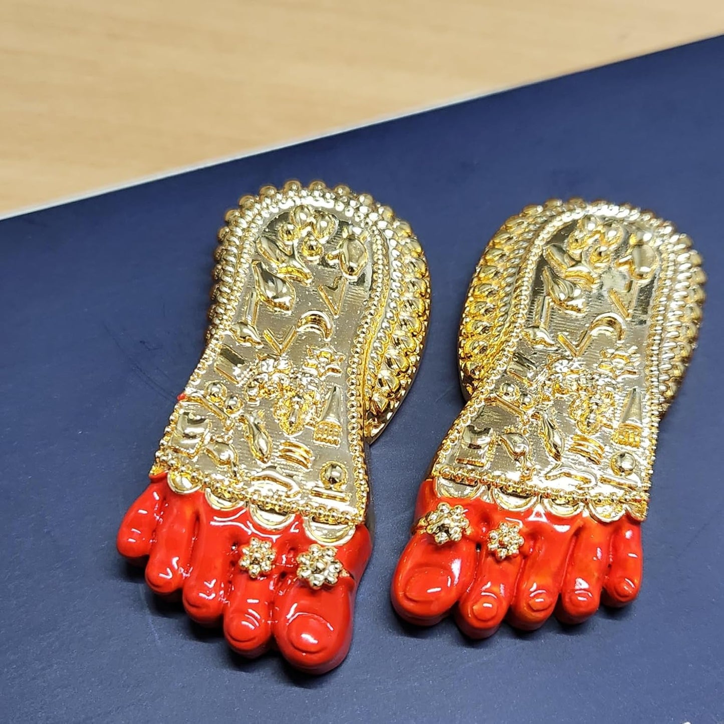 ARNAVIRA 24 Karat Gold Plated with Red Paint Finish Maa LakshmiJi Charan Paduka