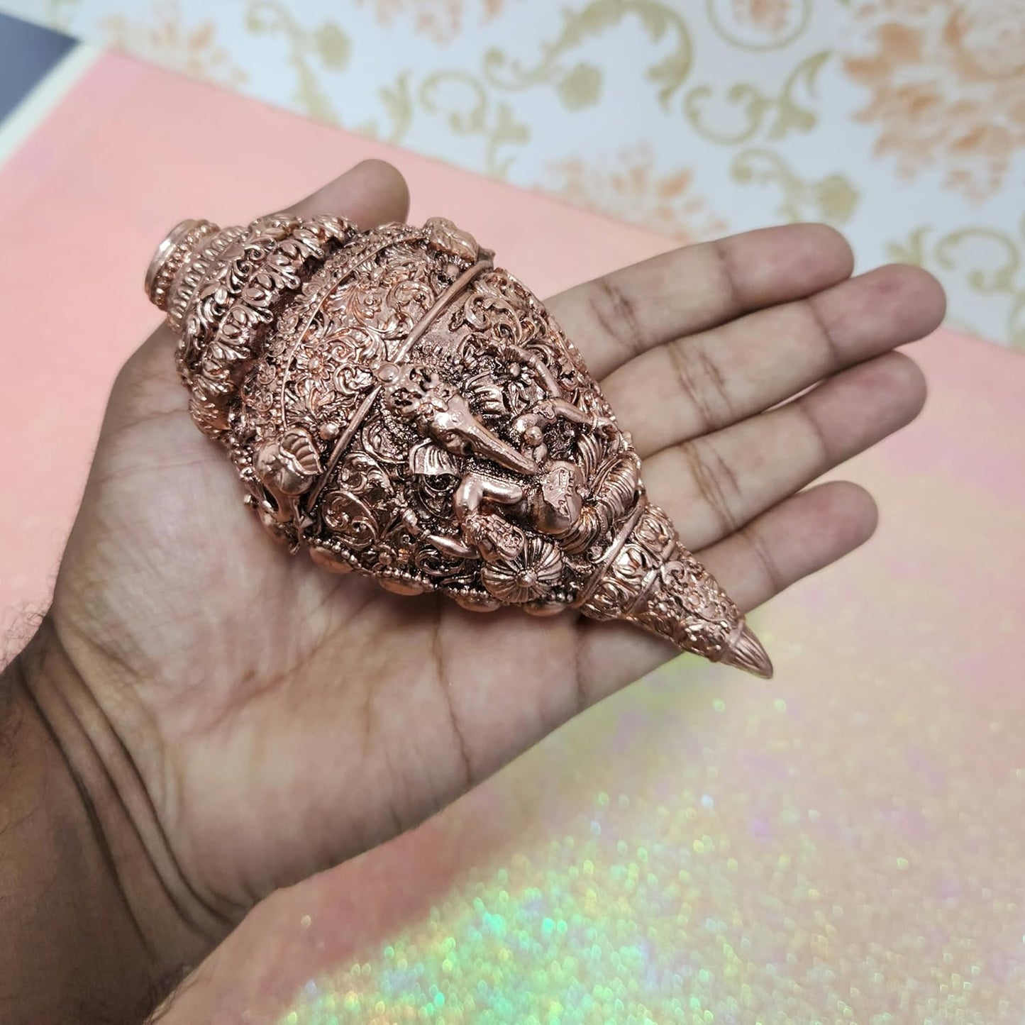 Arnavira Copper Plated Antique Finish Ganesh Shankh (Ganpati Shankh Copper, Medium)