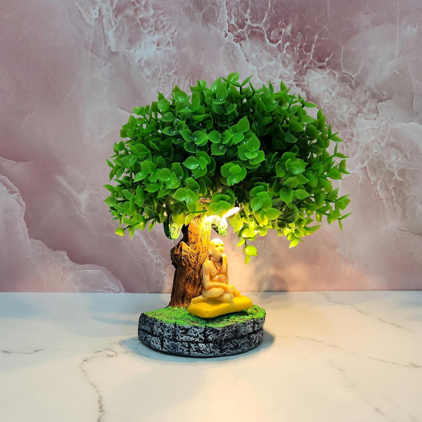 Resin Shri Swami Samarth Murti with Vatvruksha Tree with Led Light Perfect for Home Decor | Pooja Room | Tabletop Multi | House Warming Gifts (Shri Swami Samarth, 8 INCH)