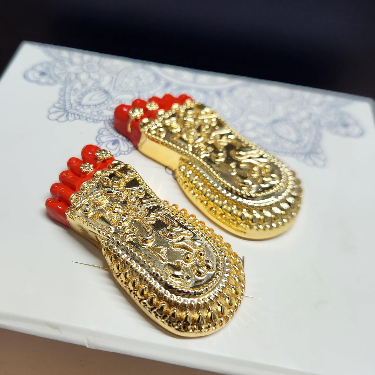 ARNAVIRA 24 Karat Gold Plated with Red Paint Finish Maa LakshmiJi Charan Paduka