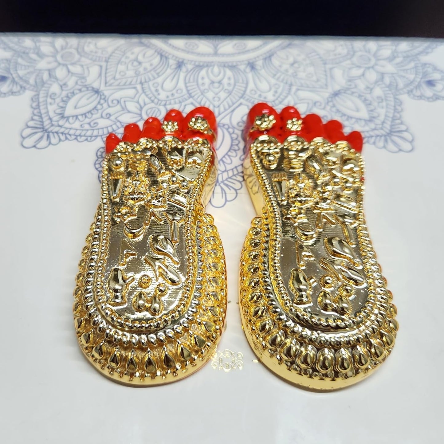 ARNAVIRA 24 Karat Gold Plated with Red Paint Finish Maa LakshmiJi Charan Paduka