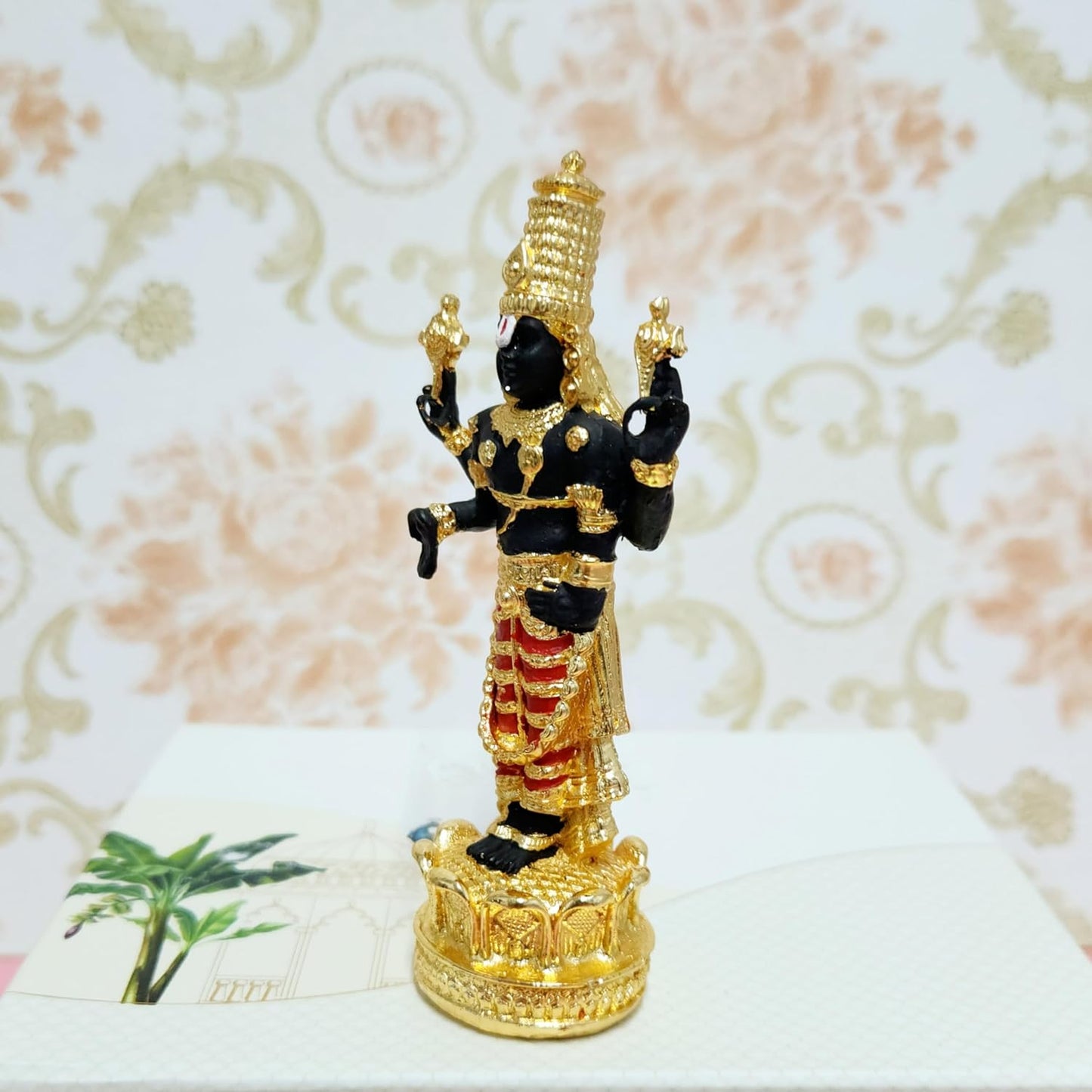 Gold Plated Gold Plated Venkateswara Swamy Idol, Tirupati Balaji Idol for Car Dashboard