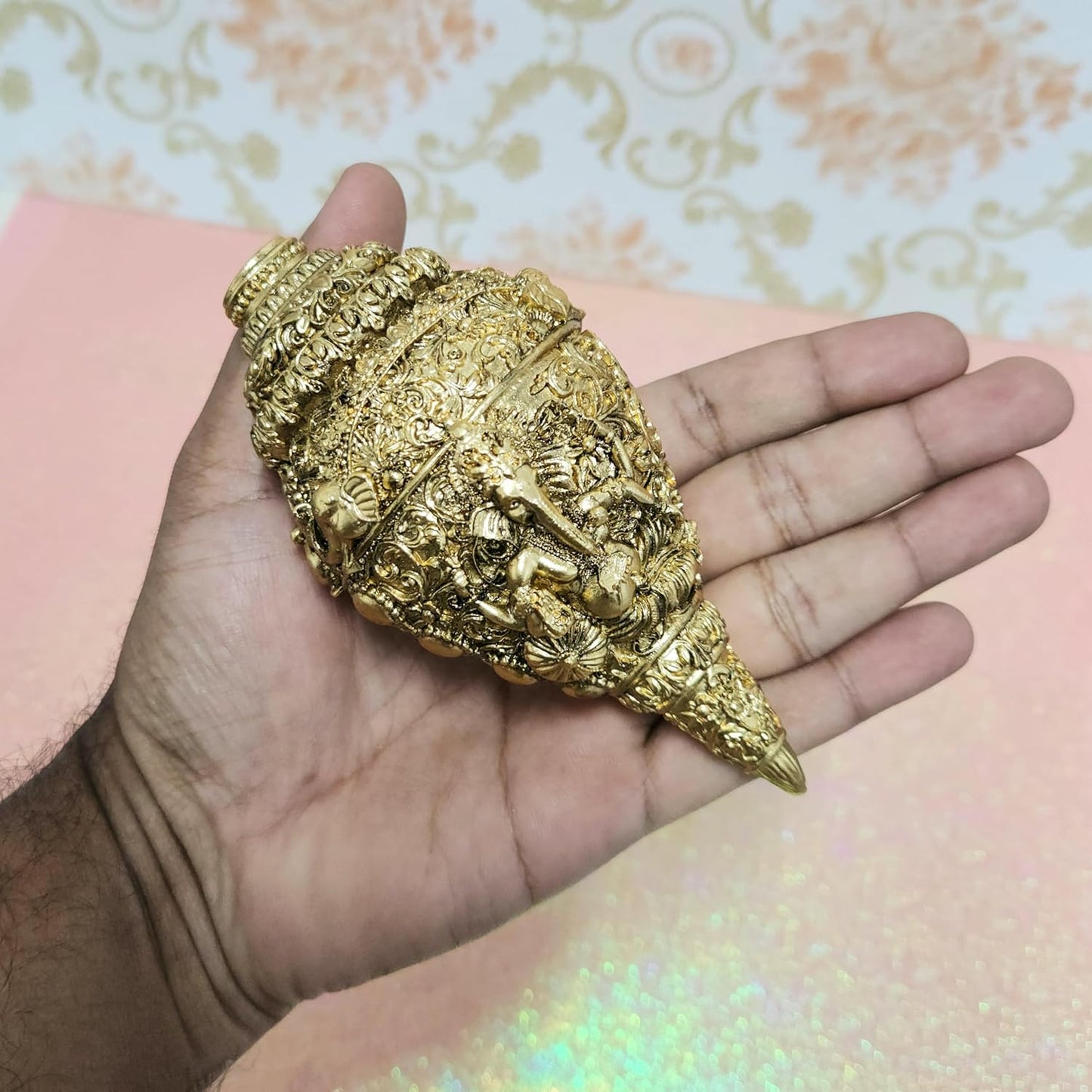 Arnavira Copper Plated Antique Finish Ganesh Shankh (Ganpati Shankh Gold, Medium)