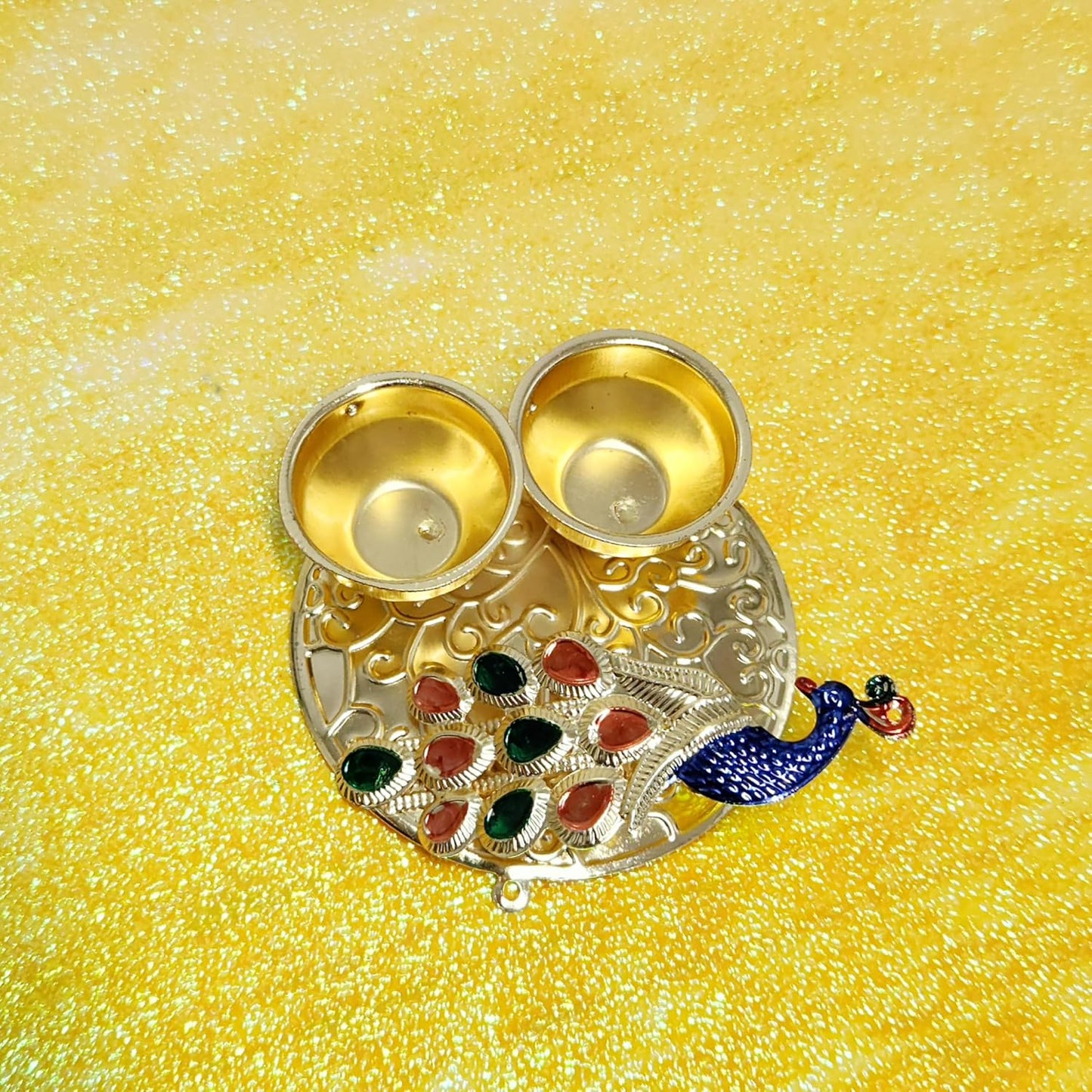 Haldi KumKum Holder Thali (Peacock, 3)