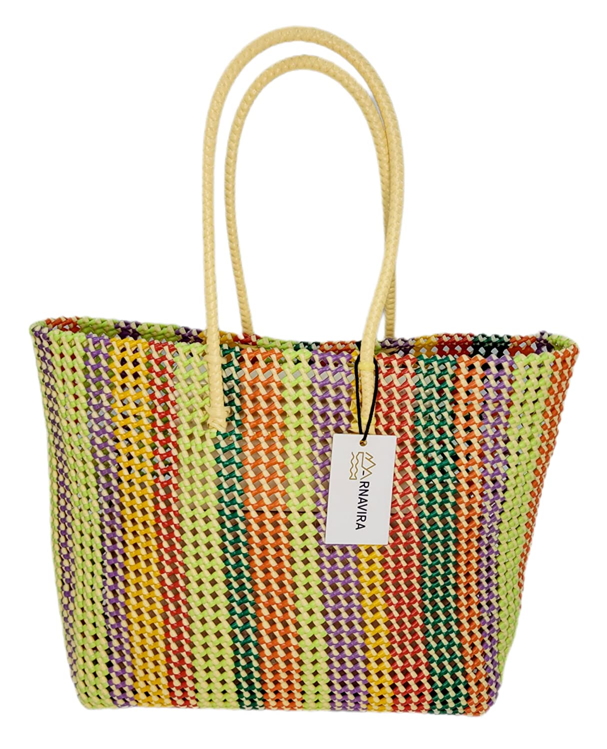 Handmade Multipurpose Plastic wire Bag (Koodai) 20 L Capacity Extra Large Size Multicolor used as Shopping, Grocery, Tote Bag, Picnic Bag Extra Large Size Multicolor (36 x 16 x 35 cm)
