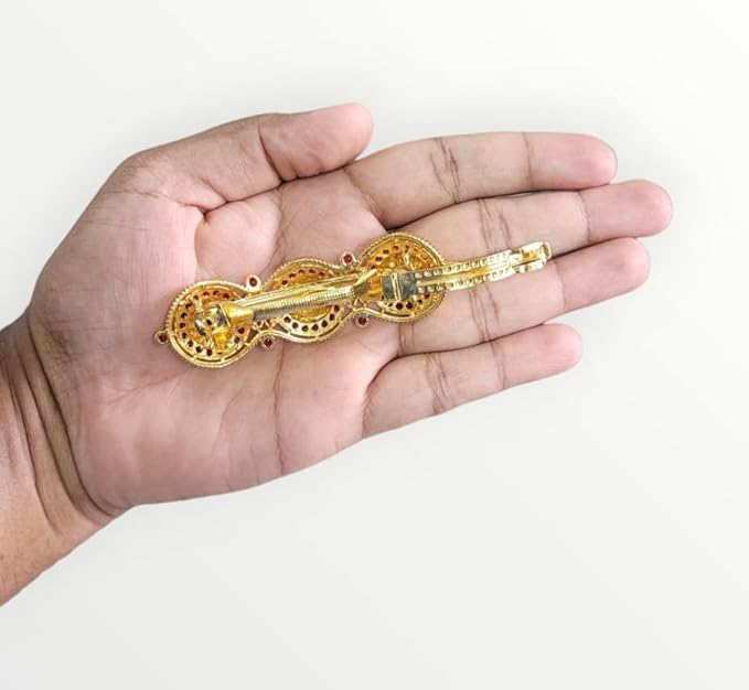 Gold Antique Finish Traditional Temple Design Hair Clip Barrette For Women and Girl Bridal Wedding (Design 08, Gold Antique)
