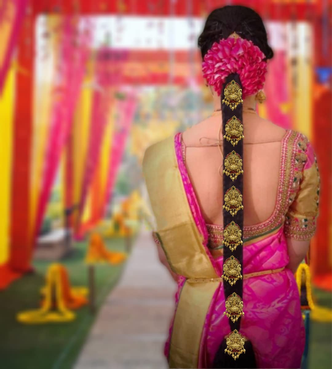 Gold Plated Antique Hair Jewellery (9 Pcs Red)