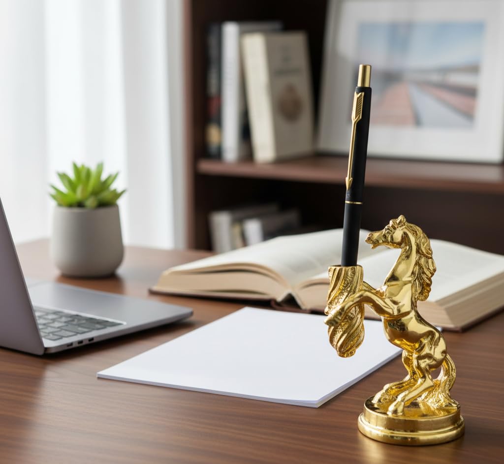 24K Gold Plated Horse Pen Holder