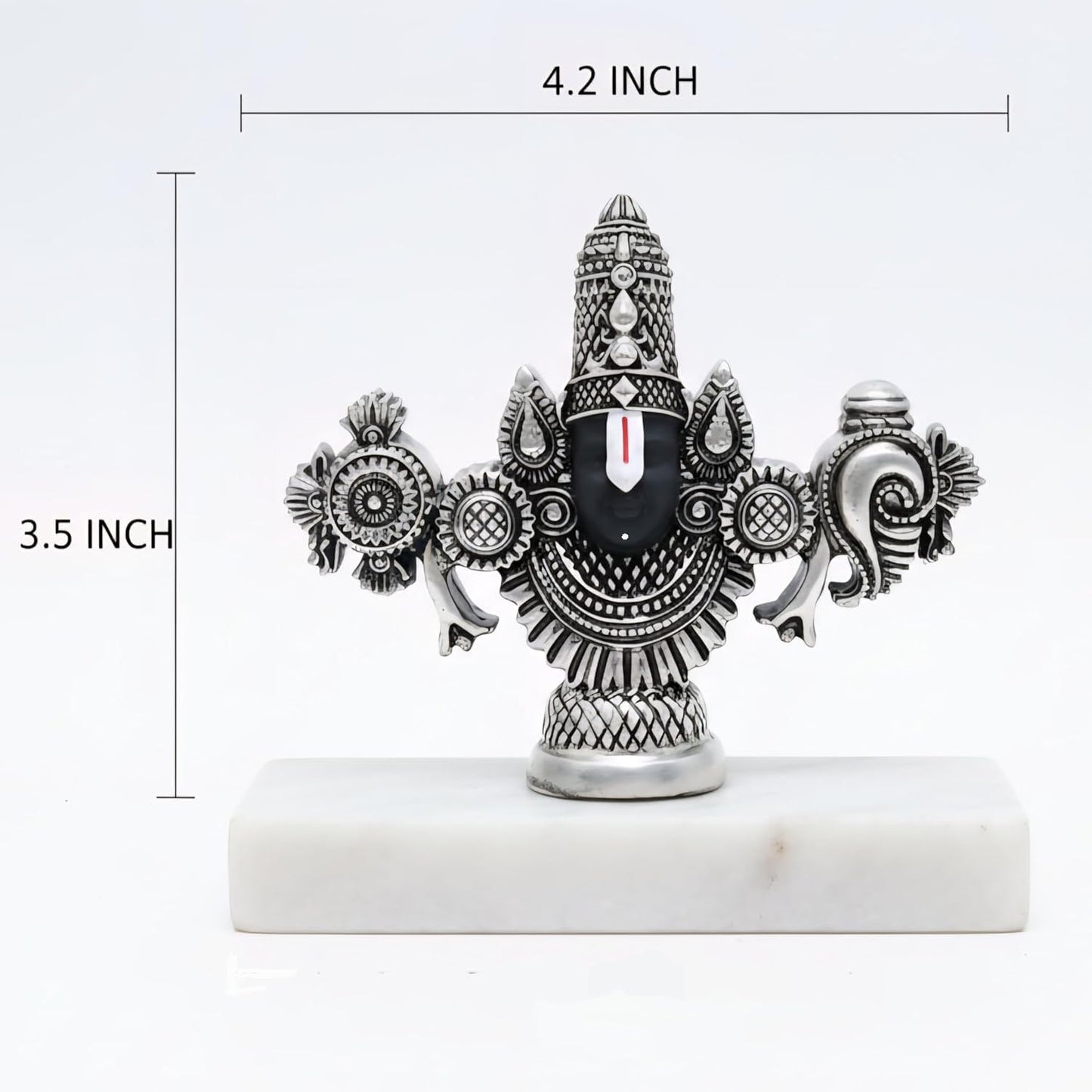 Silver Plated Lord Balaji Face Idol | 4 Inch Silver Plated Venkateswara Face Murti for Pooja Room