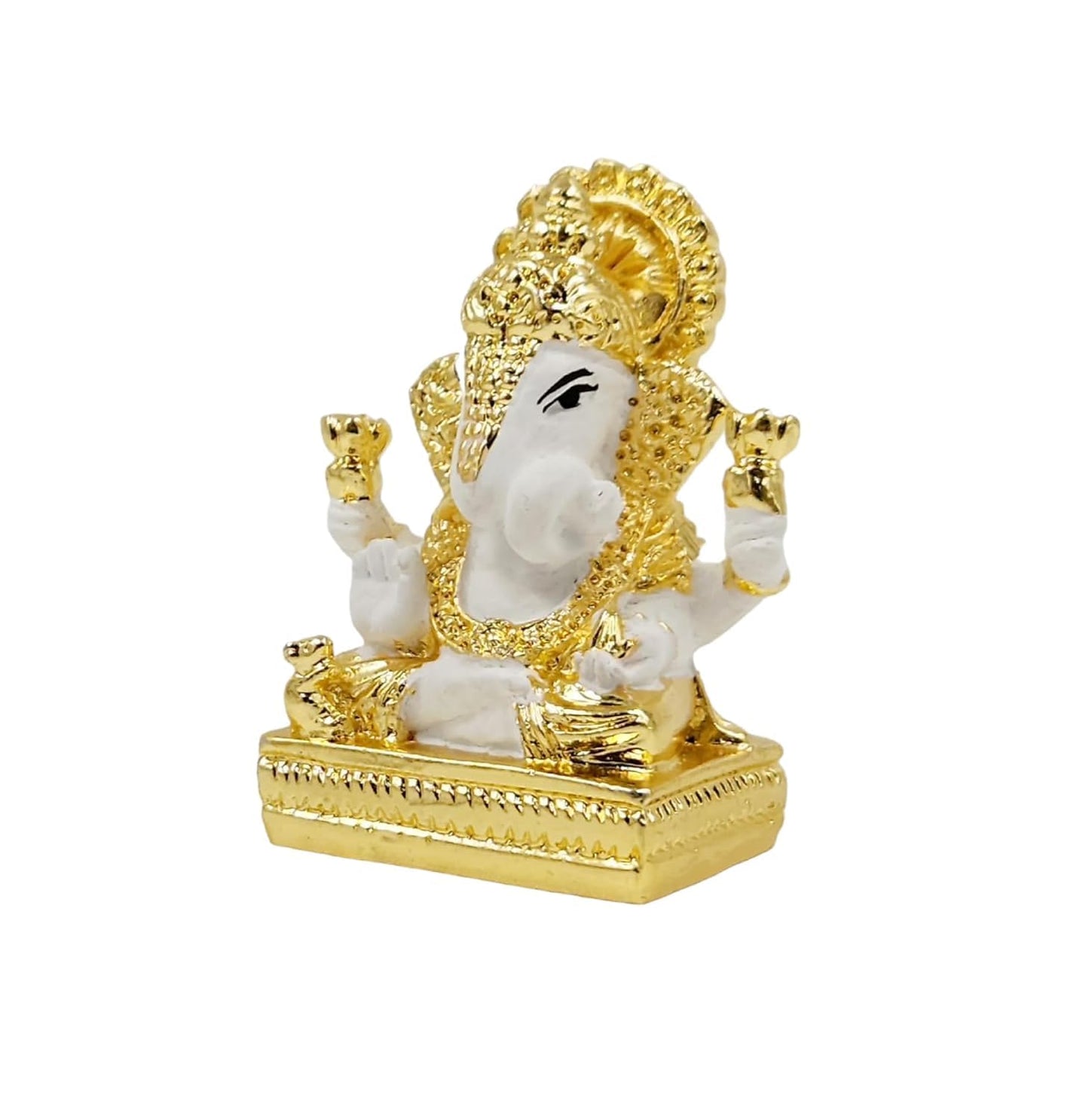 Gold Plated Dagdusheth Ganesha Idol  (White Set of 3)