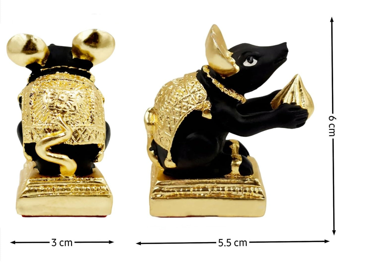 Arnavira® Gold Plated Mushak Idol for Ganpati Pooja Ganeshji Mooshak Mouse Mushakraj (Black 2 Pcs)