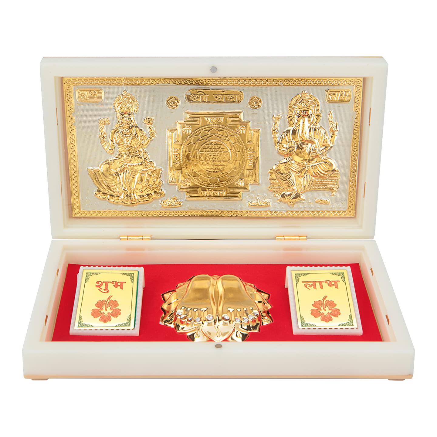 Laxmi Ganpati with Yantra with Charan Paduka