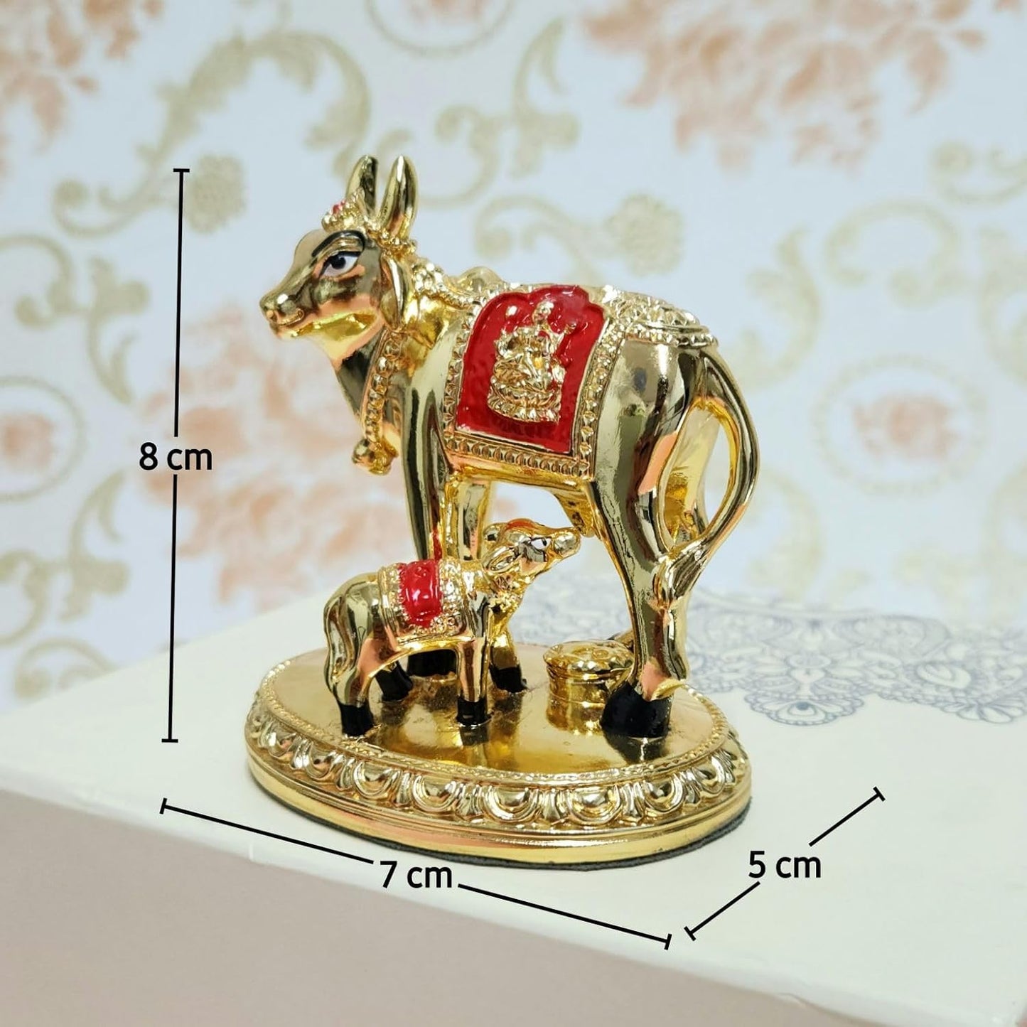 24K Gold Plated Vastu Kamdhenu Cow with Calf Idol