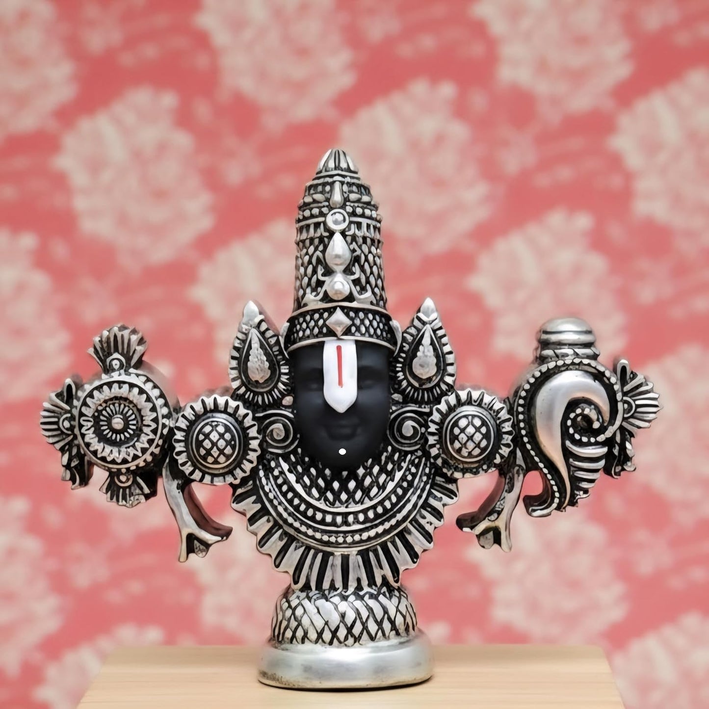 Silver Plated Lord Balaji Face Idol | 4 Inch Silver Plated Venkateswara Face Murti for Pooja Room
