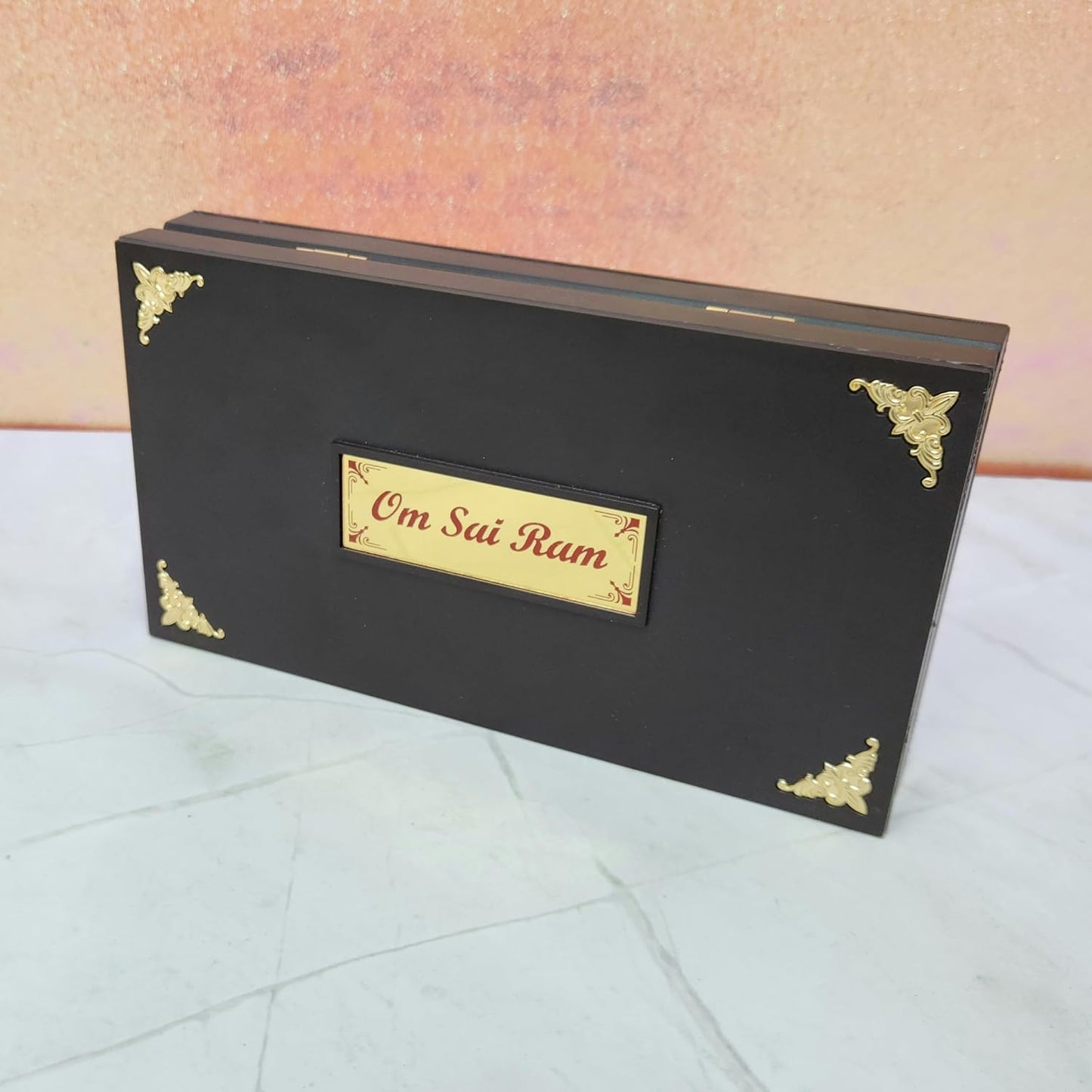 Gold Plated Shridi Sai Baba Photo Frame with Charan Paduka