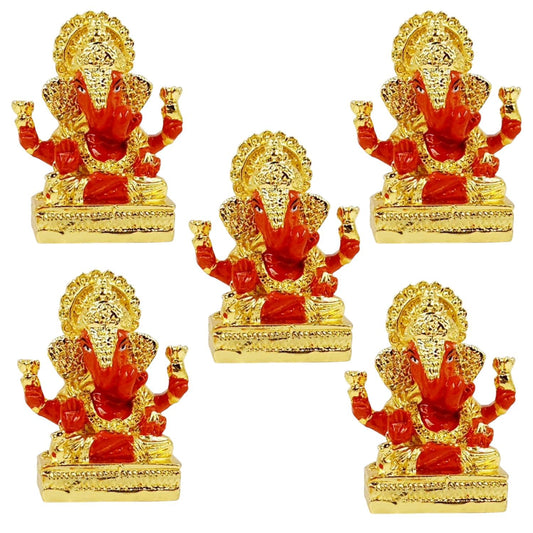 Gold Plated Dagdusheth Ganesha Idol (Orange Set of 5)