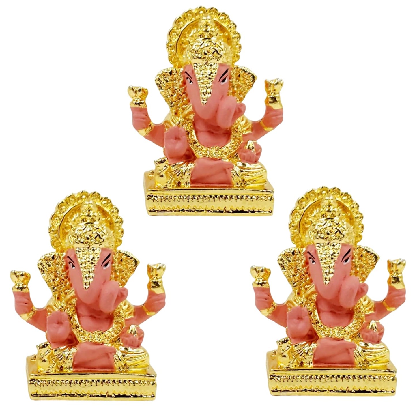 Gold Plated Dagdusheth Ganesha Idol (Pink Set of 3)