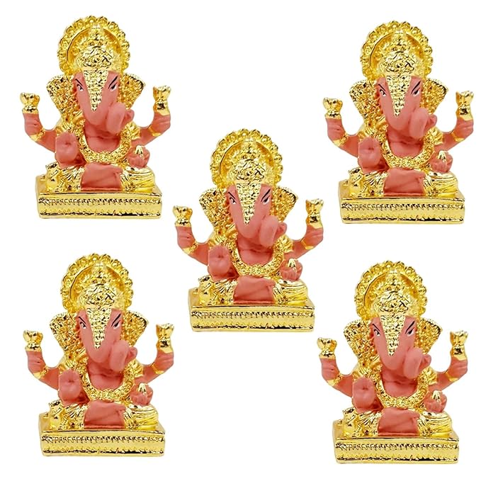 Gold Plated Dagdusheth Ganesha Idol (Pink Set of 5)
