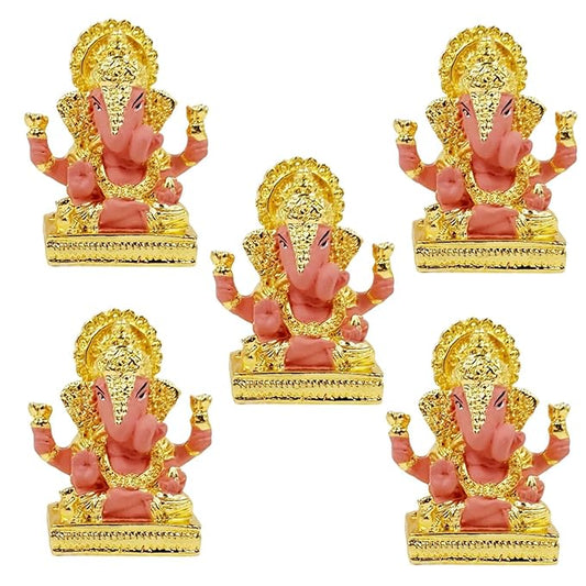 Gold Plated Dagdusheth Ganesha Idol (Pink Set of 5)