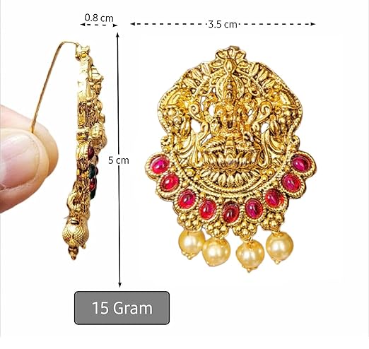Gold Plated Antique Hair Jewellery (9 Pcs Red)