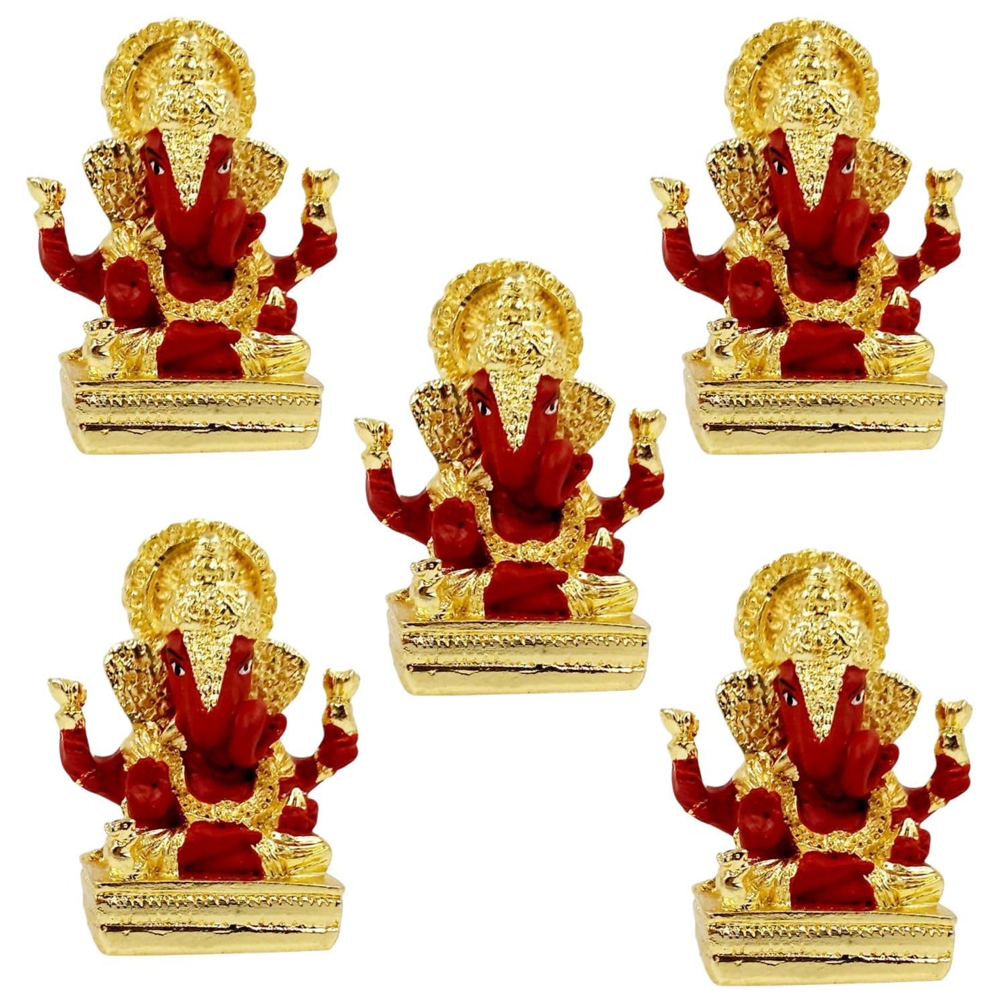 Gold Plated Dagdusheth Ganesha Idol (Red Set of 5)