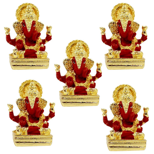 Gold Plated Dagdusheth Ganesha Idol (Red Set of 5)