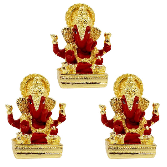 Gold Plated Dagdusheth Ganesha Idol (Red Set of 3)