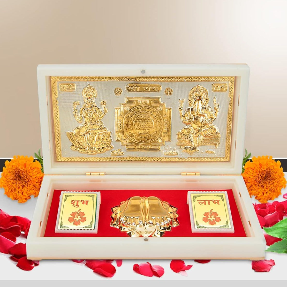 Laxmi Ganpati with Yantra with Charan Paduka