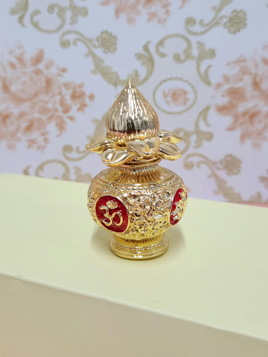 24K Gold Plated Kalash with Coconut Statue 3.5 Inch for Pooja Room/Home Decor/Gifting