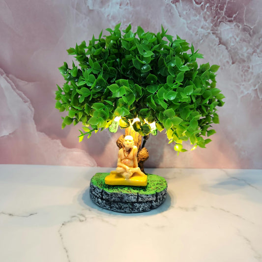 Resin Shri Swami Samarth Murti with Vatvruksha Tree with Led Light Perfect for Home Decor | Pooja Room | Tabletop Multi | House Warming Gifts (Shri Swami Samarth, 8 INCH)
