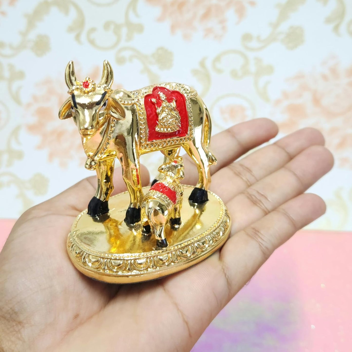 24K Gold Plated Vastu Kamdhenu Cow with Calf Idol