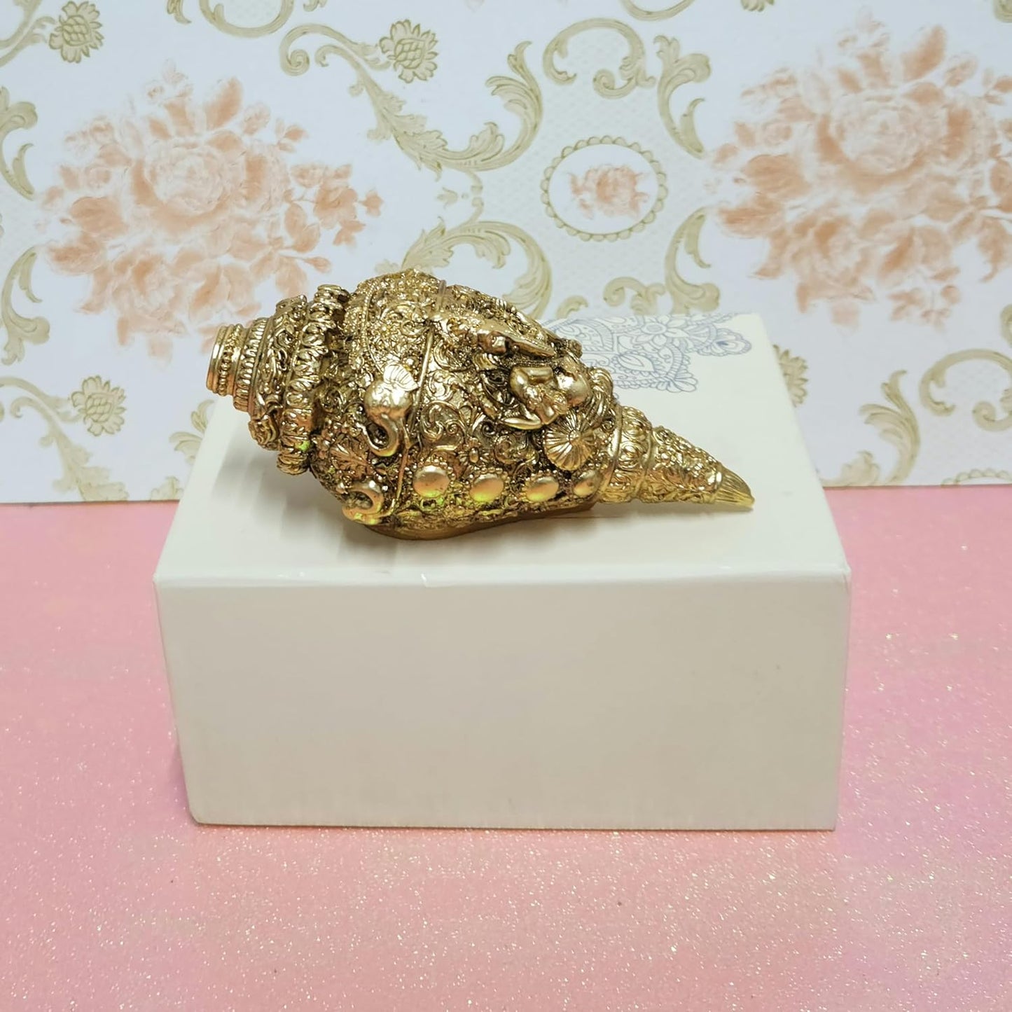 Arnavira Copper Plated Antique Finish Ganesh Shankh (Ganpati Shankh Gold, Medium)