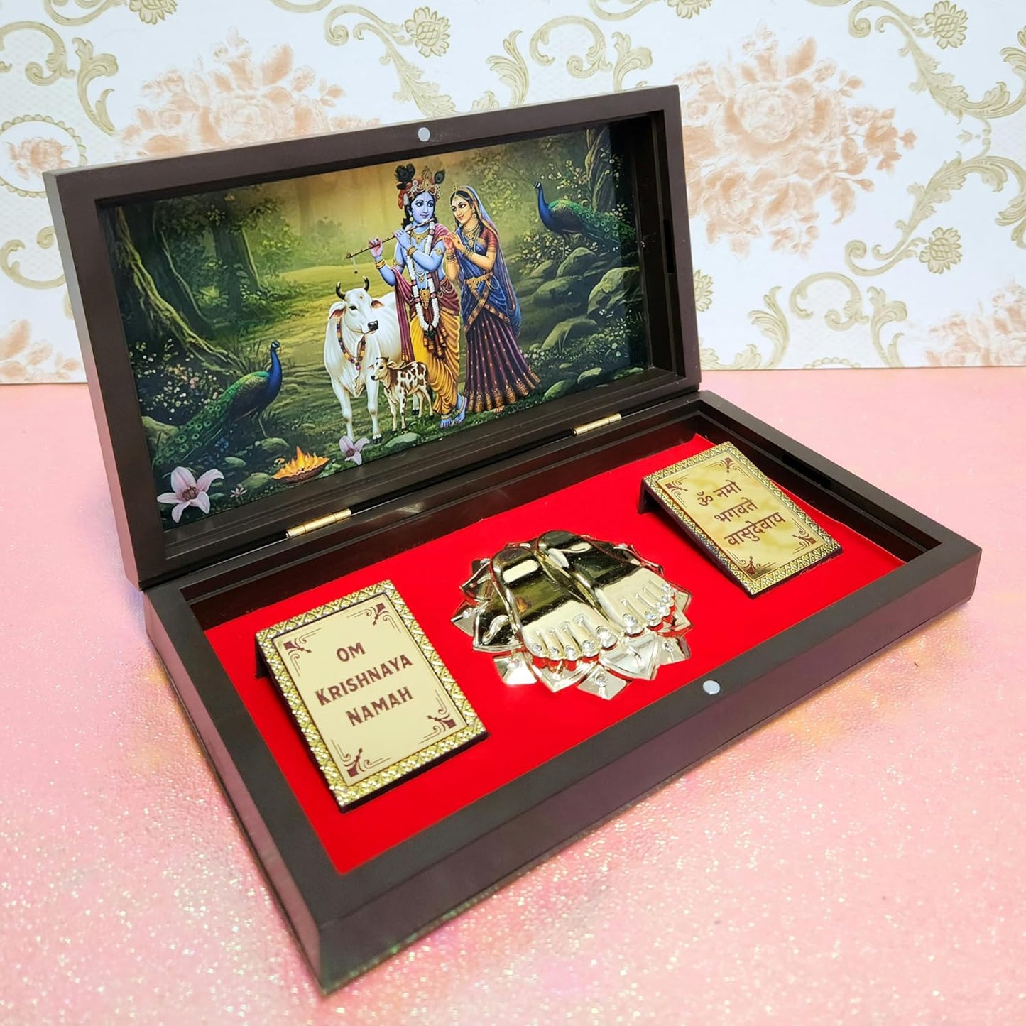 Lord Krishna / Radha Krishna Photo Frame with Charan Paduka