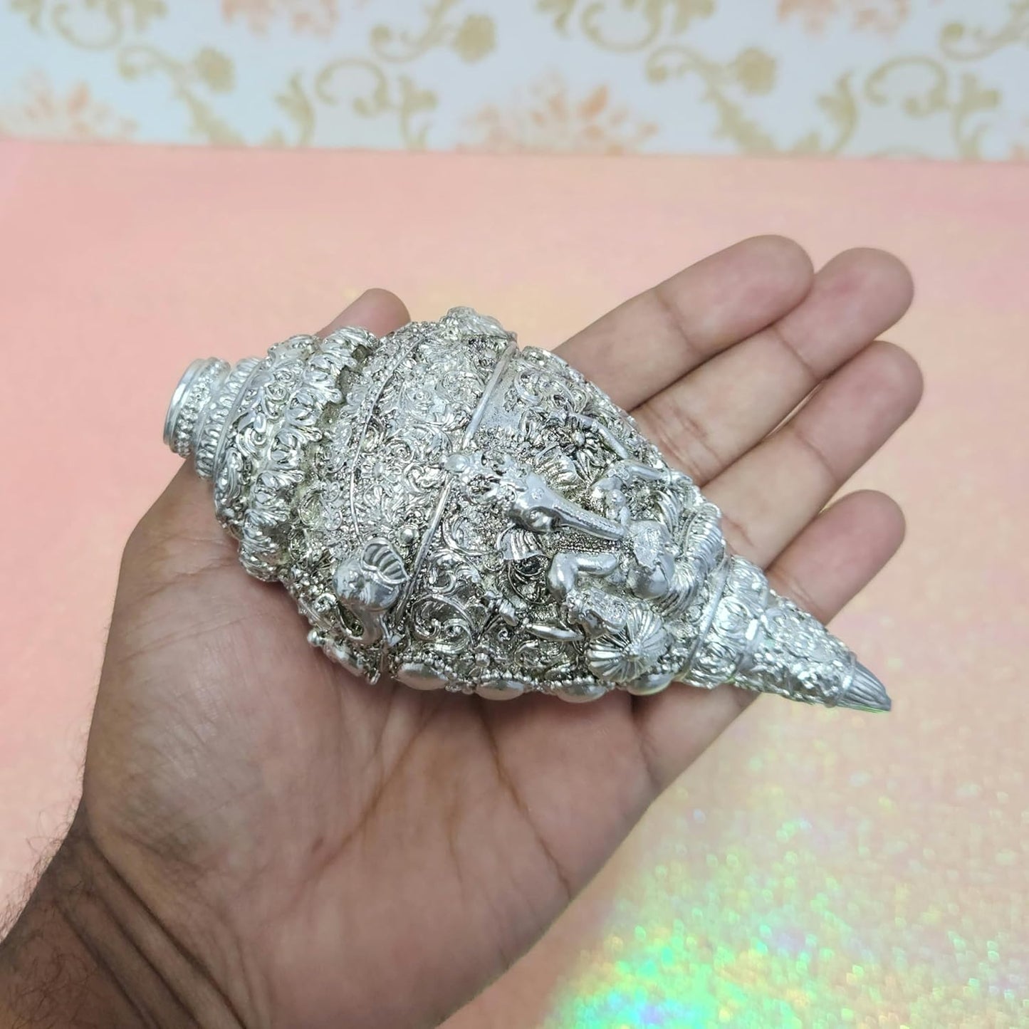 Arnavira Copper Plated Antique Finish Ganesh Shankh (Ganpati Shankh Silver, Medium)