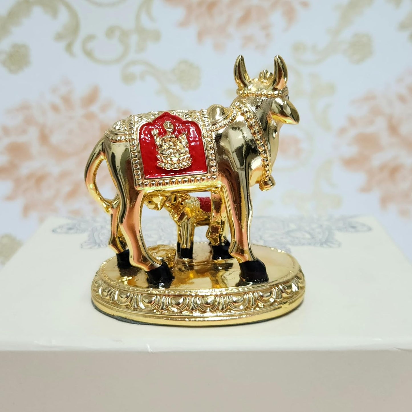 24K Gold Plated Vastu Kamdhenu Cow with Calf Idol