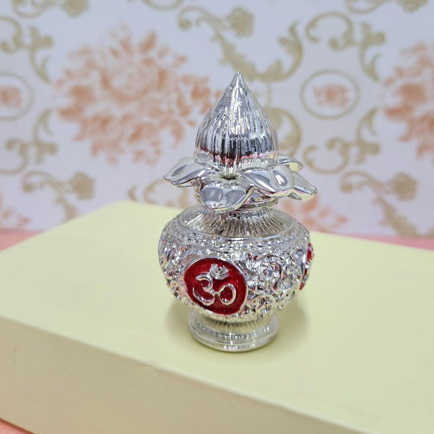 999 Silver Plated Kalash with Coconut Statue 3.5 Inch for Pooja Room/Home Decor/Gifting