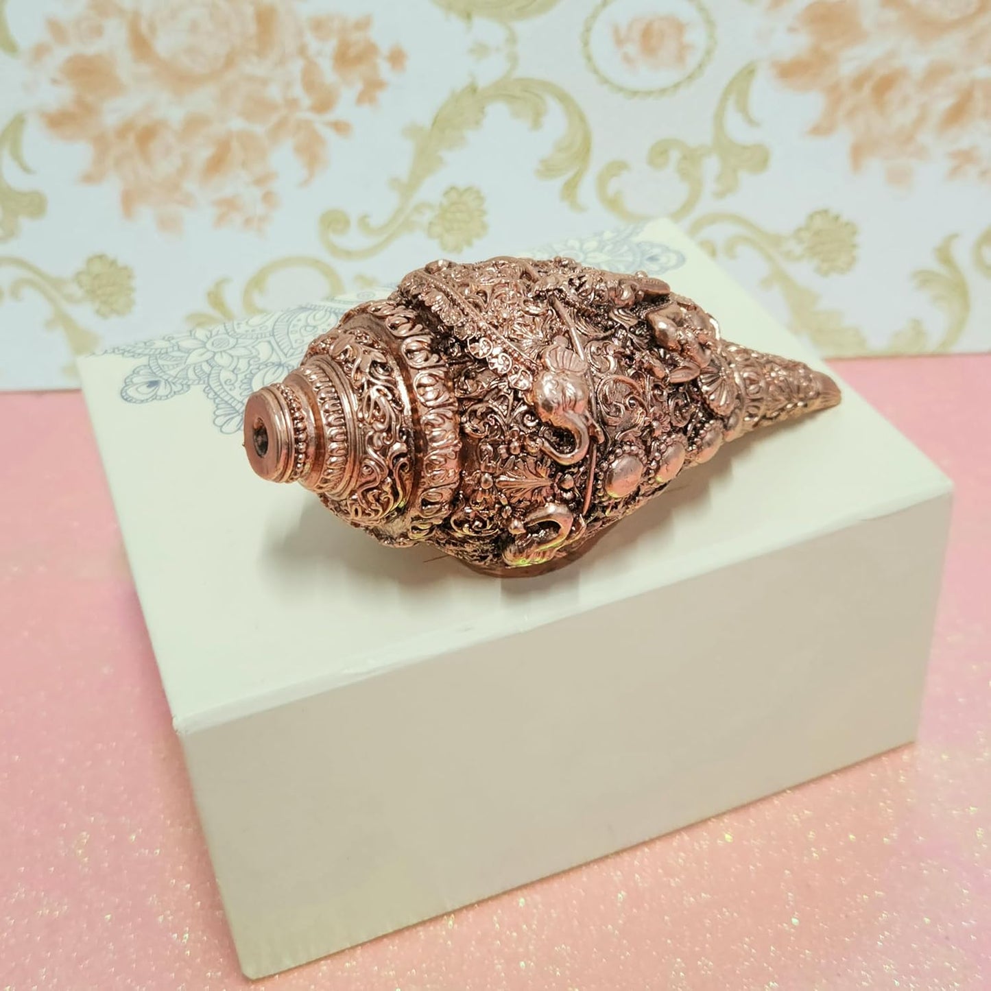 Arnavira Copper Plated Antique Finish Ganesh Shankh (Ganpati Shankh Copper, Medium)