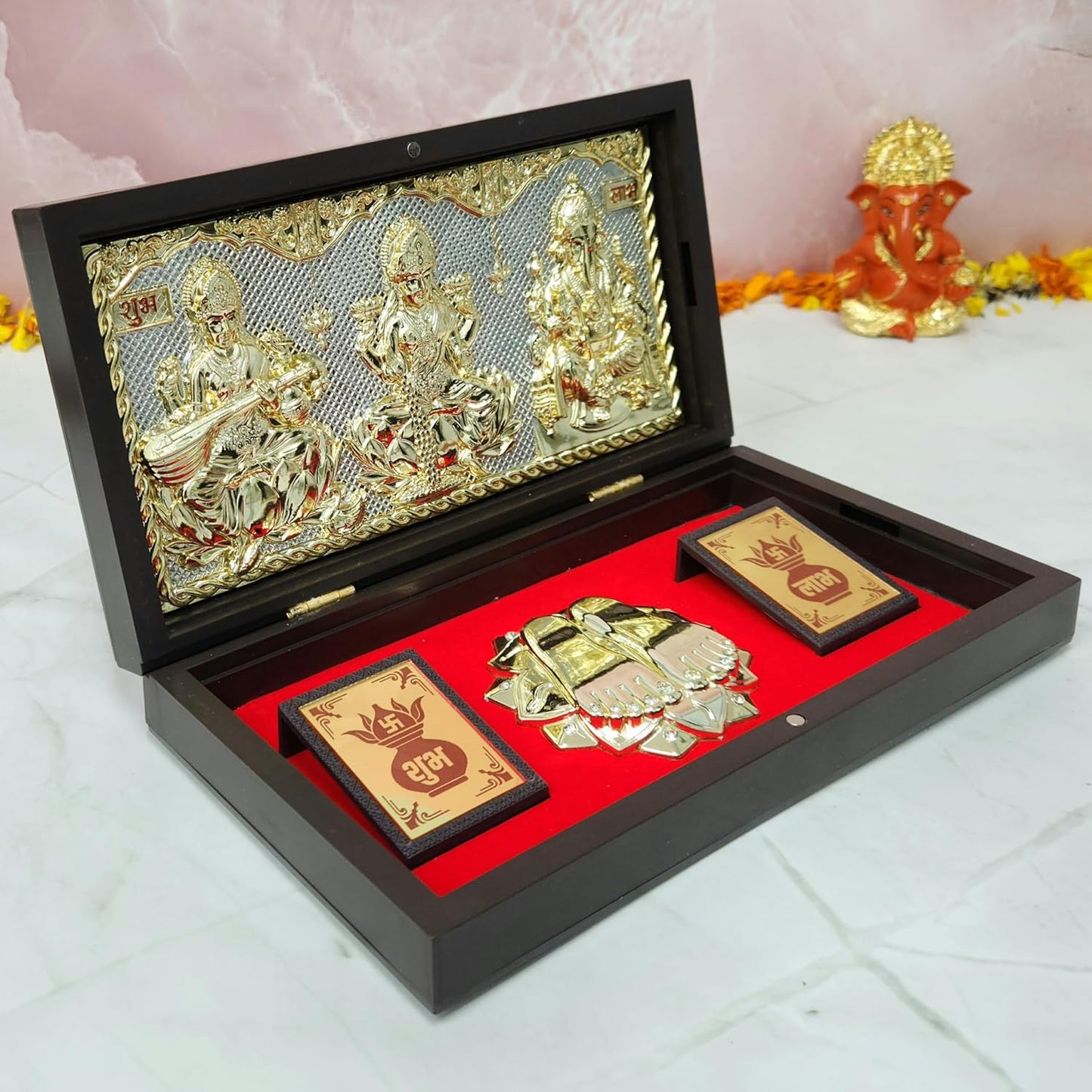 Laxmi Saraswati Ganpati with Charan Paduka