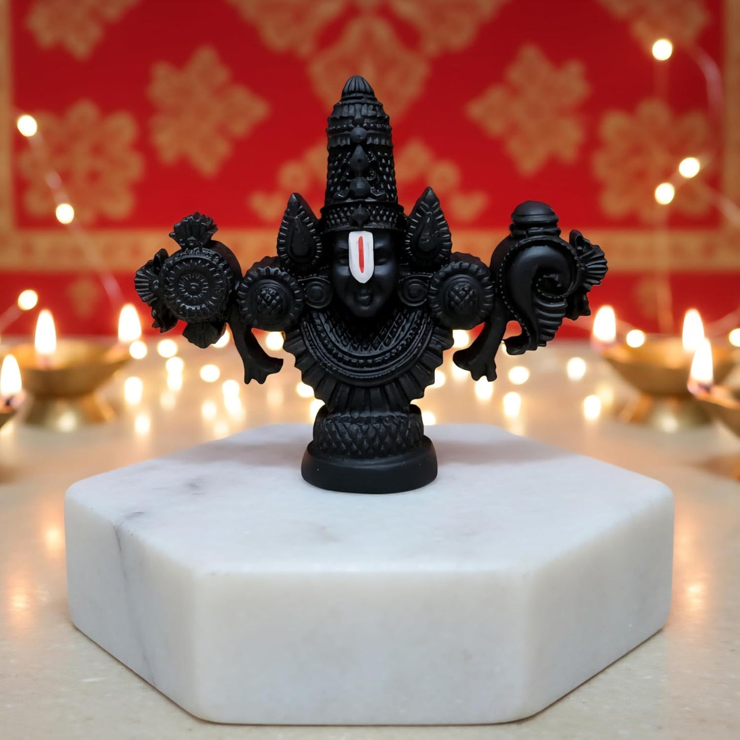 Lord Balaji Face Idol | 4.2 x 3.5 Inch Black Terracotta Venkateswara Face Murti for Pooja Room