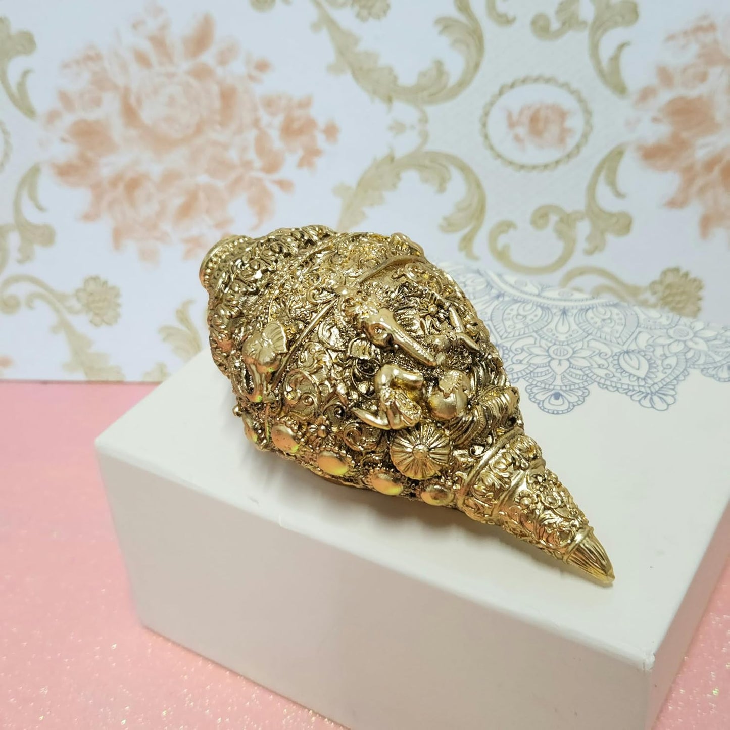 Arnavira Copper Plated Antique Finish Ganesh Shankh (Ganpati Shankh Gold, Medium)