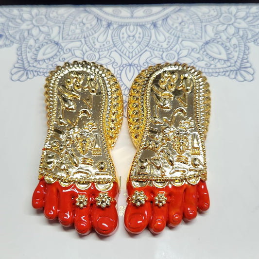 ARNAVIRA 24 Karat Gold Plated with Red Paint Finish Maa LakshmiJi Charan Paduka