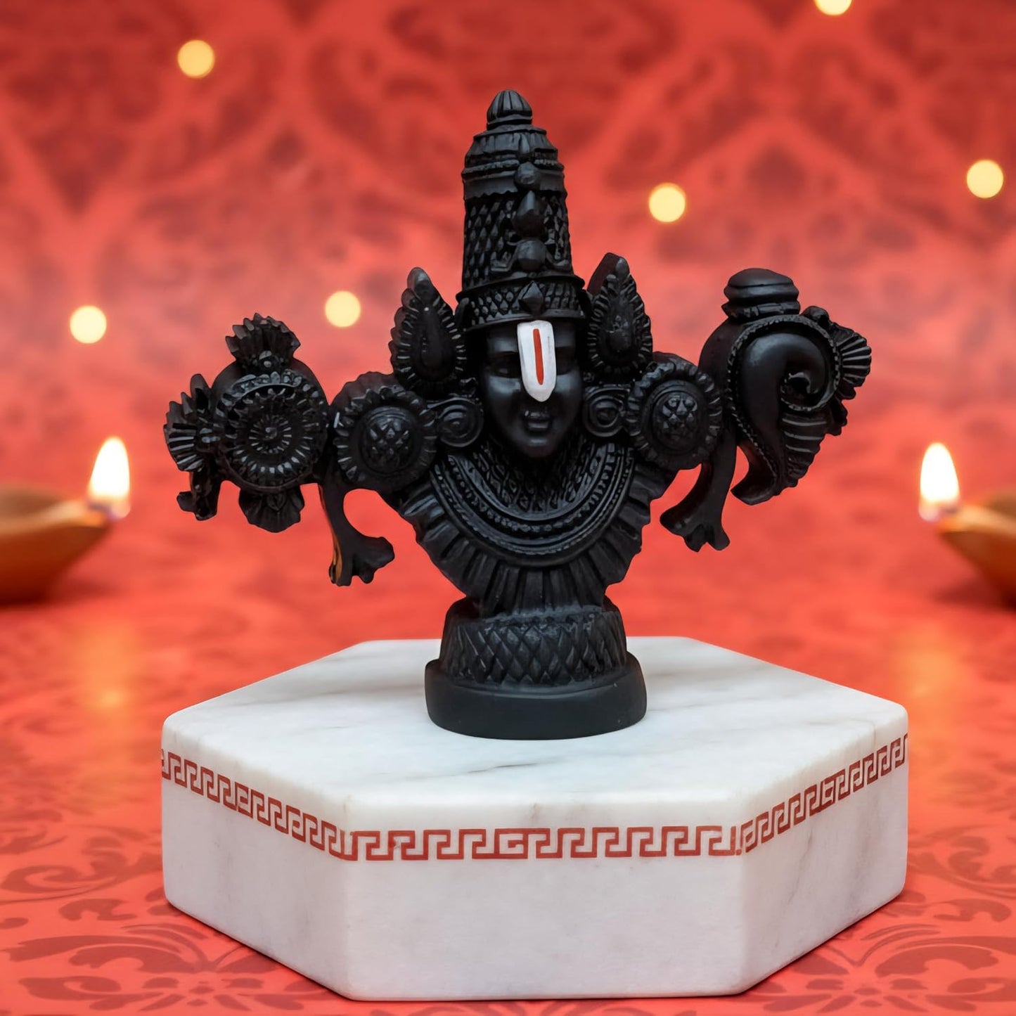 Lord Balaji Face Idol | 4.2 x 3.5 Inch Black Terracotta Venkateswara Face Murti for Pooja Room