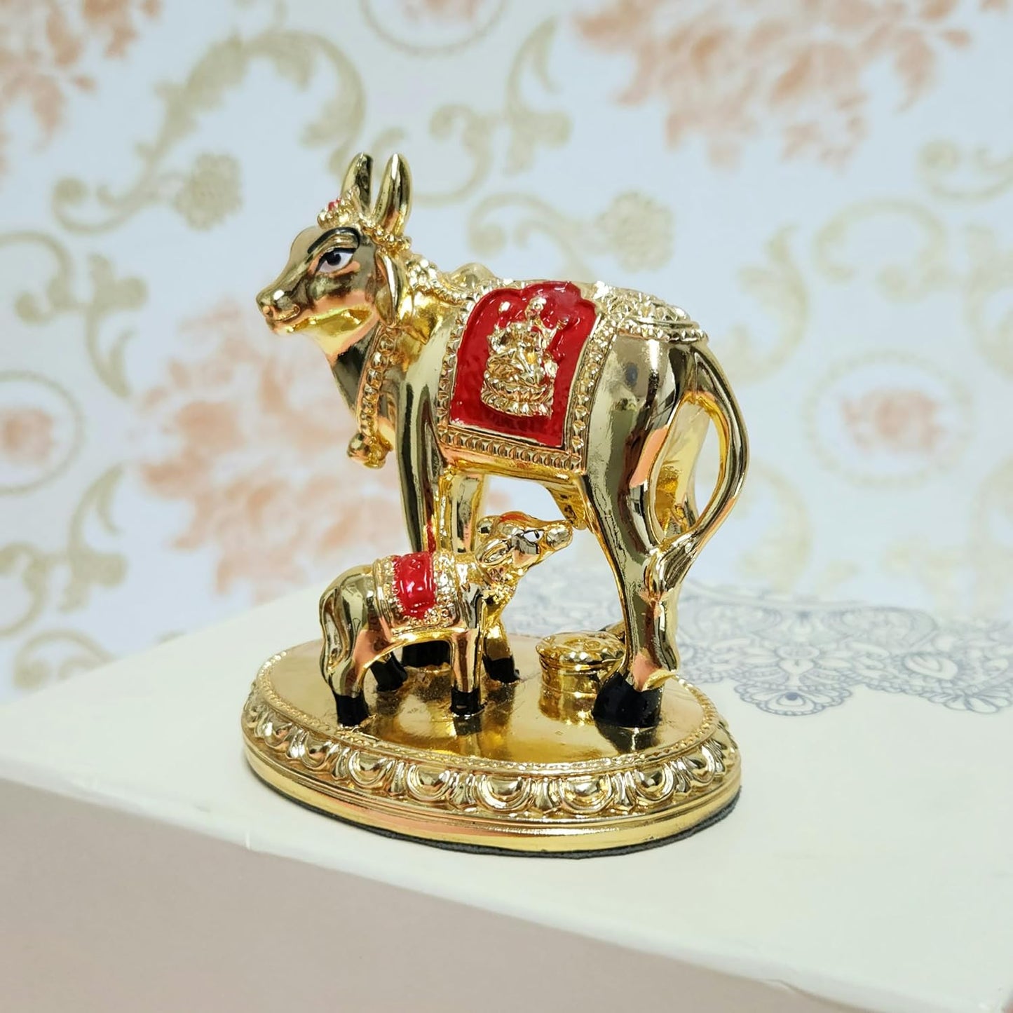 24K Gold Plated Vastu Kamdhenu Cow with Calf Idol