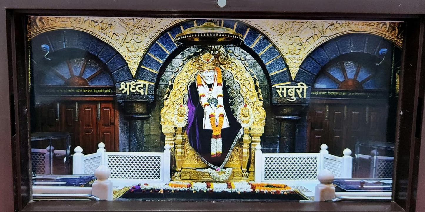 Shirdi Sai Baba Photo Frame with Charan Paduka Pocket Temple