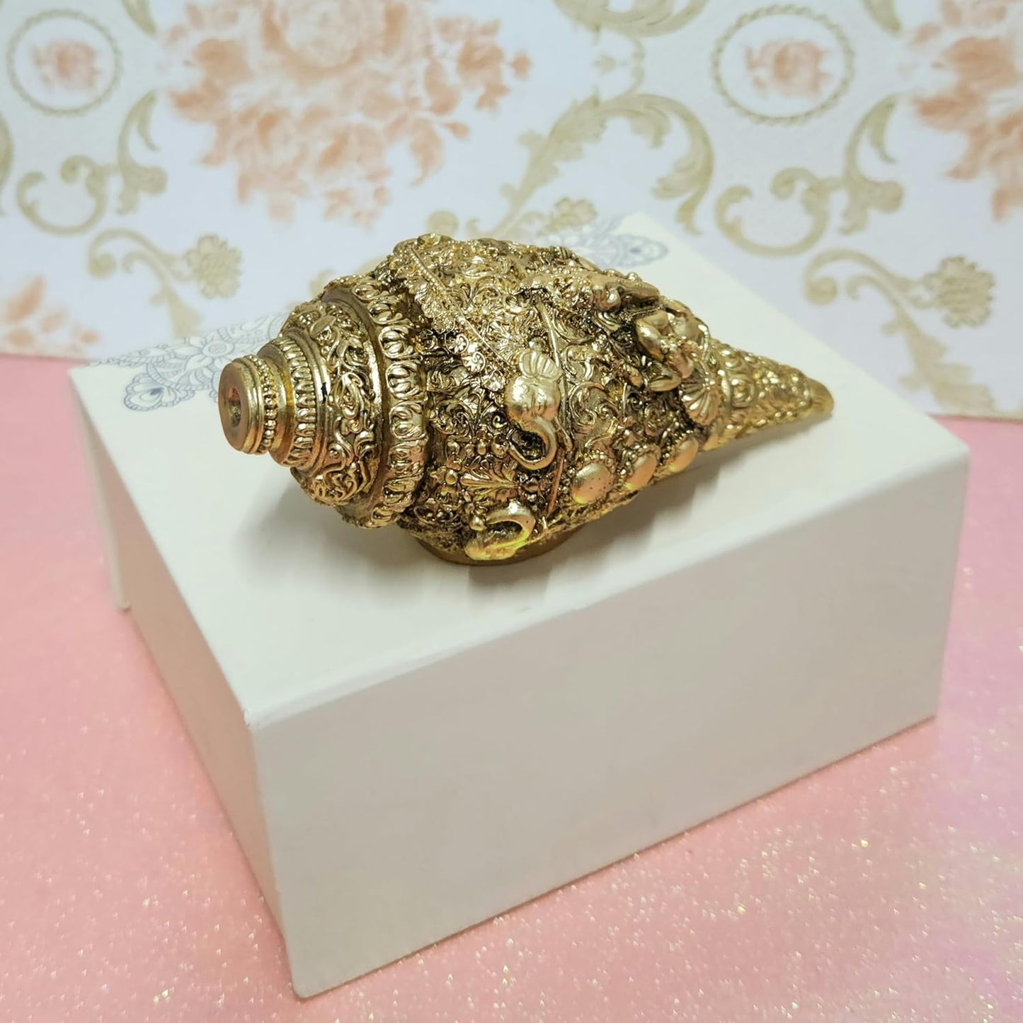 Arnavira Copper Plated Antique Finish Ganesh Shankh (Ganpati Shankh Gold, Medium)