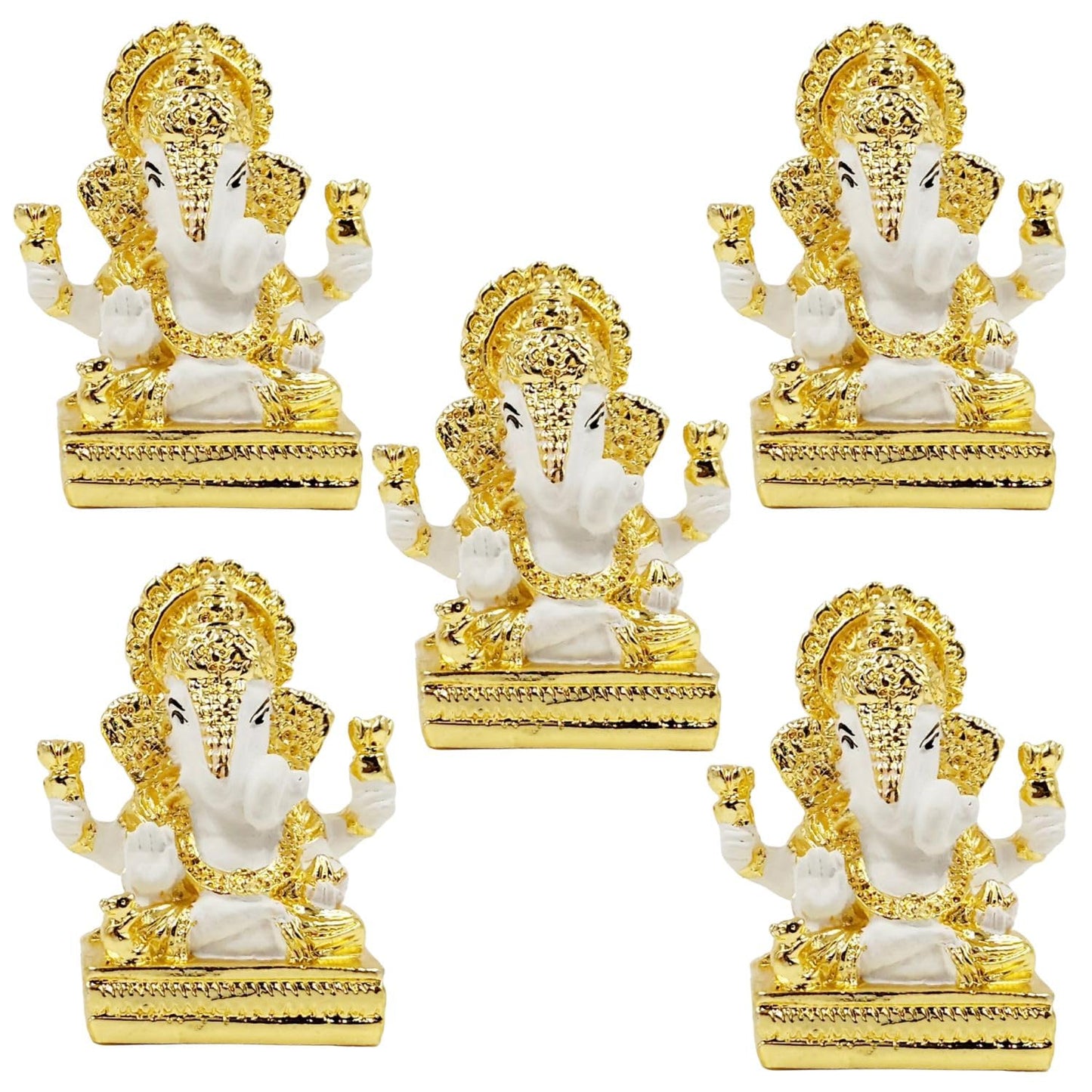 Gold Plated Dagdusheth Ganesha Idol (White Set of 5)