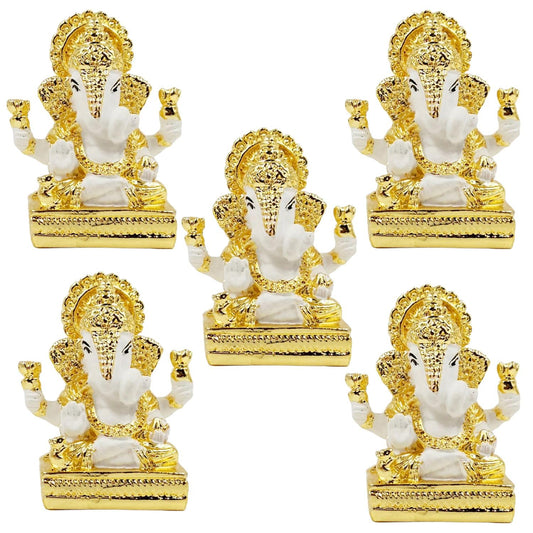 Gold Plated Dagdusheth Ganesha Idol (White Set of 5)